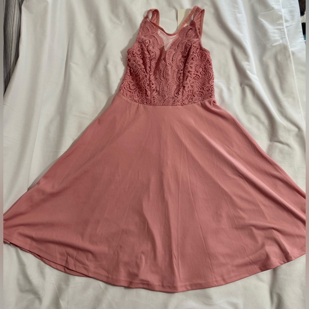 Grace Karin Blush Pink Dress with Lace Accents